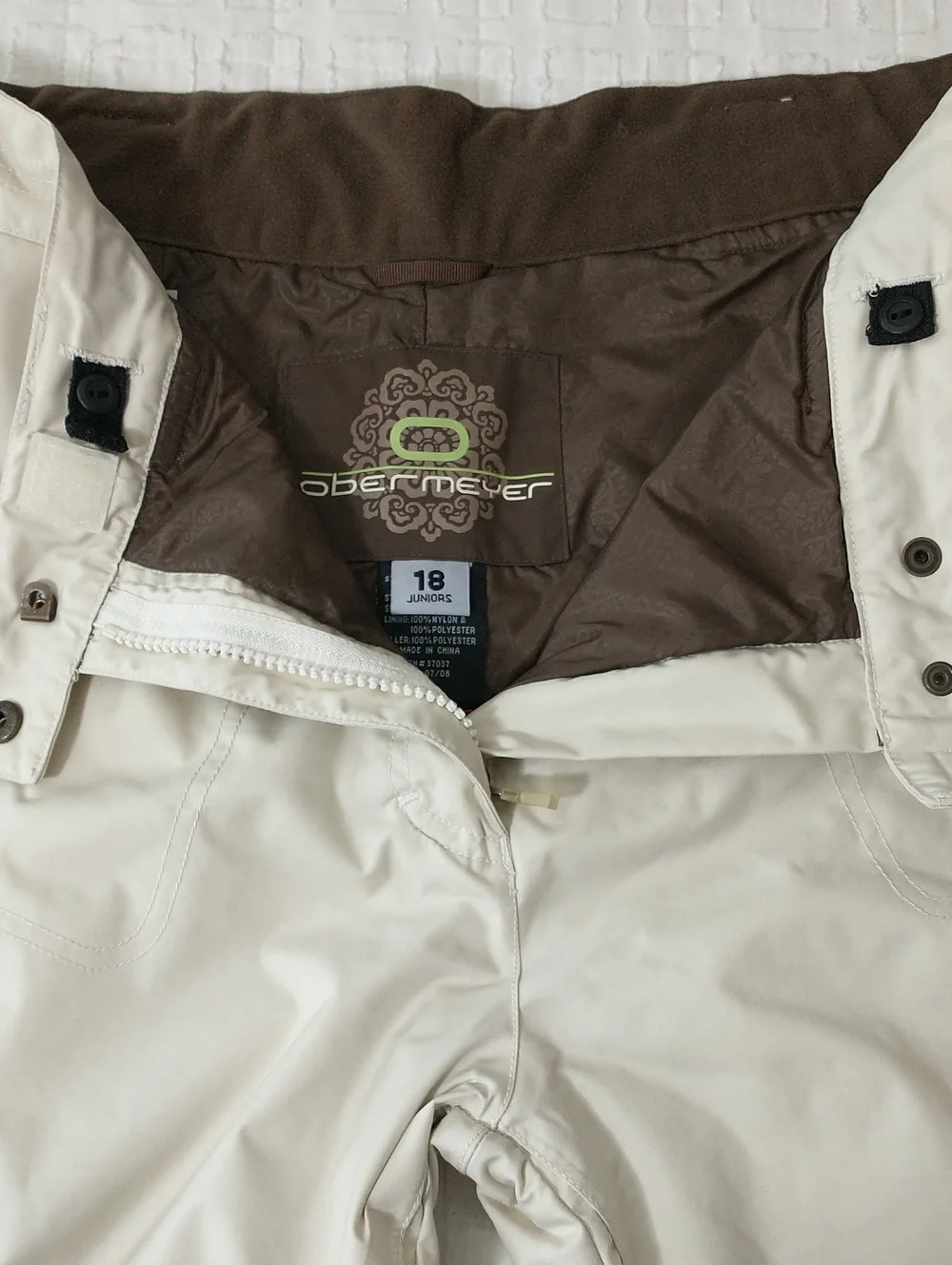 Obermeyer Tyler Snow Pant, Size 18 Youth, Cream, Grow Along Tech., Winter, Ski